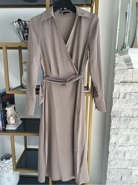 Friends Like This Women's Taupe Wrap Shirt Dress - Classic Collared Style